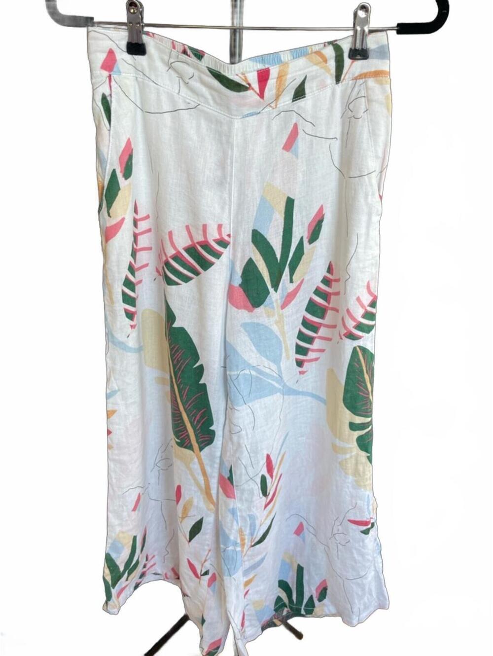 Cynthia Rowley Linen Floral Wide Leg Culotte Pants Size Small